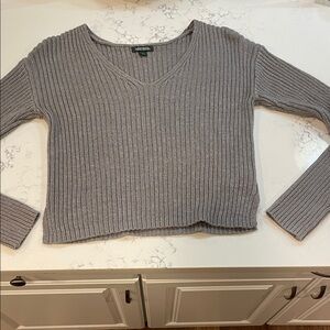 Wild Fable Ribbed V‑Neck Sweater in Light Gray